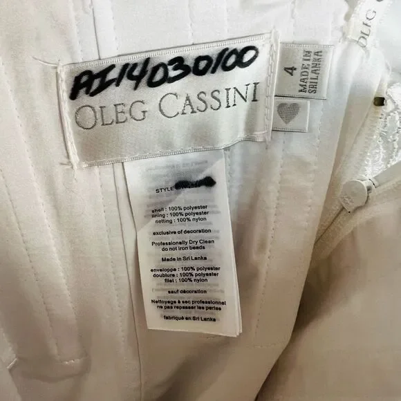 Oleg Cassini Satin Lace Strapless Wedding Dress Size 4